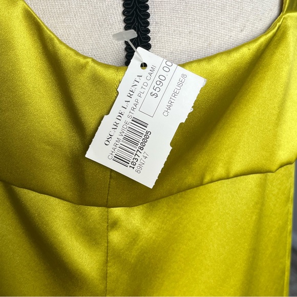 Oscar de la Renta Fall 2008 Chartreuse Silk Sleeveless Blouse Button Back Size 8 - Picture 6 of 8